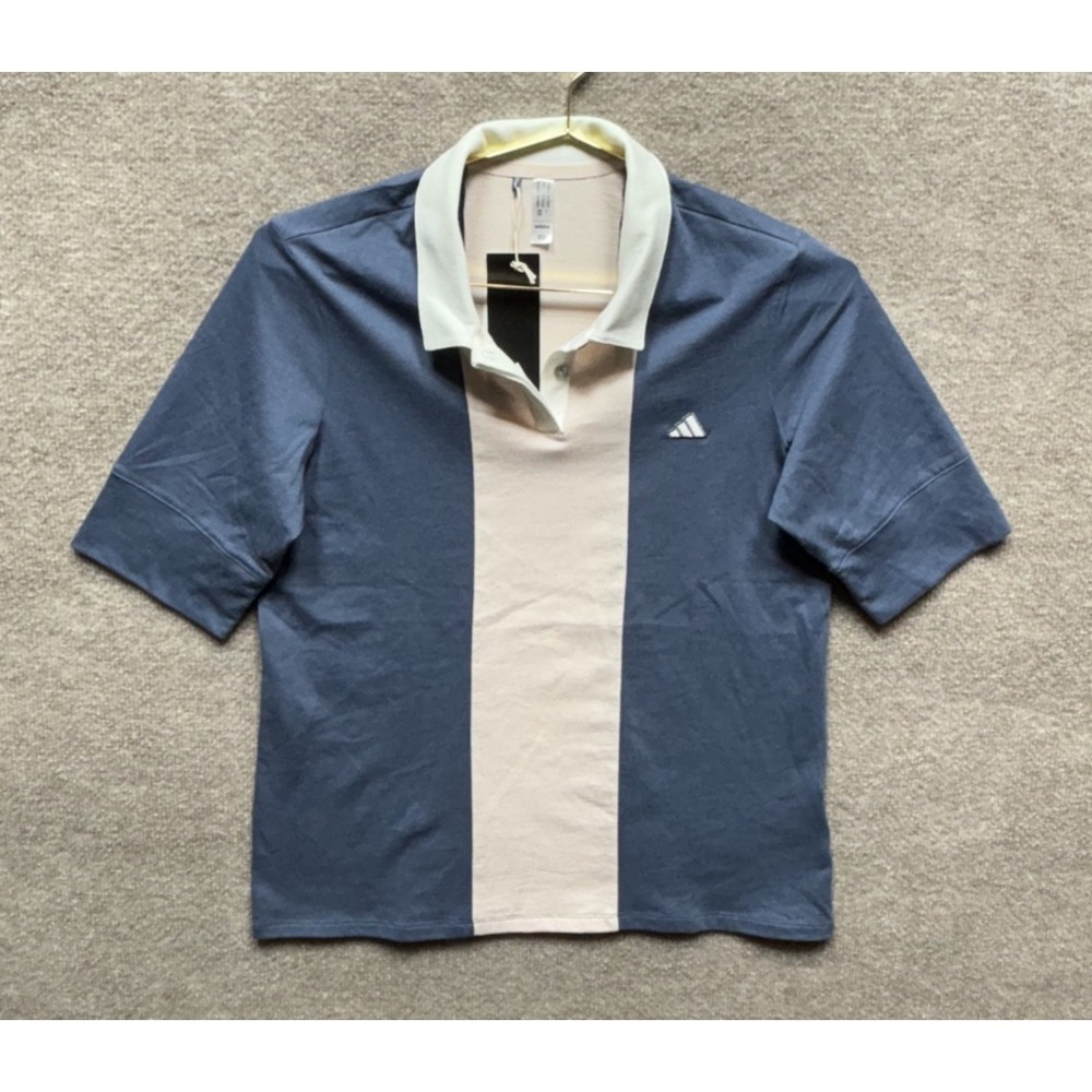 Adidas Go To Short Sleeve Polo Shirt Women Medium Blue Pink Golfing Tennis NWT
